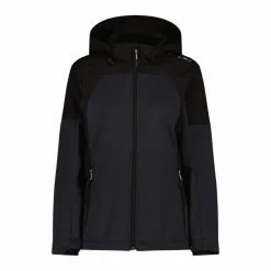 Softshelljacke für Damen mit Kapuze und zweifarbigem Grid-Jacquard-Motiv