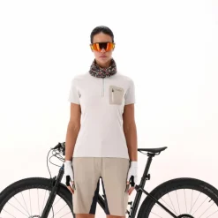 Technisches Radsport-T-Shirt für Damen mit kurzem Reißverschluss und Brusttasche