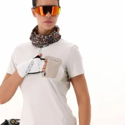 Technisches Radsport-T-Shirt für Damen mit kurzem Reißverschluss und Brusttasche